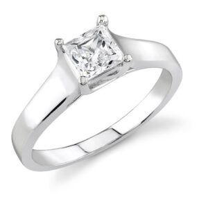 1.00 Carat Cathedral Princess Cut Diamond Ring, 14K White Gold