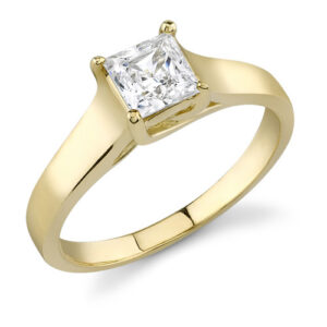 1.00 Carat Cathedral Princess Cut Diamond Ring, 14K Yellow Gold