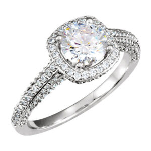 1.10 Carat Halo Style Diamond Engagement Ring, 14K White Gold