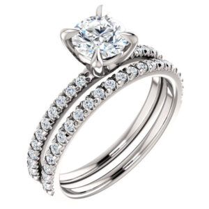 1.17 Carat French-Set Diamond Bridal Engagement Ring Set