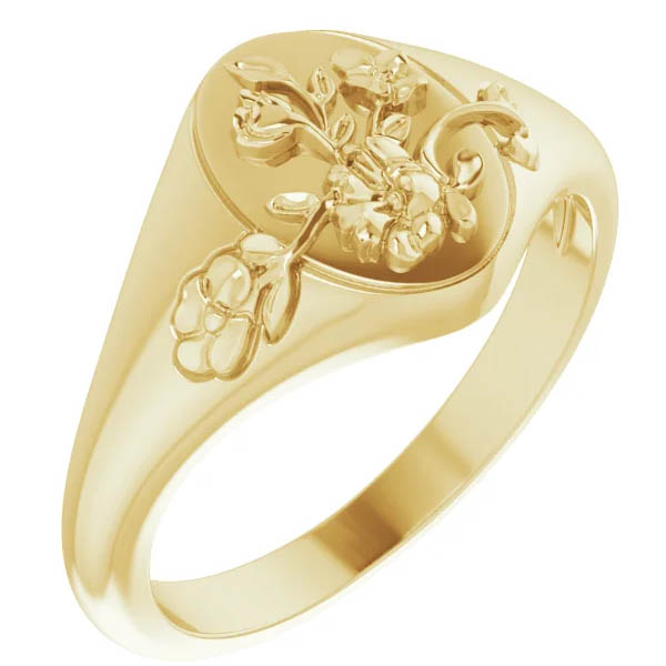 10k or 14k gold floral oval signet ring for women