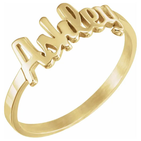 10k or 14k gold personalized women's script name ring