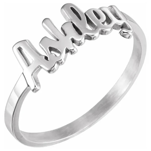 10k or 14k white gold personalized script name ring