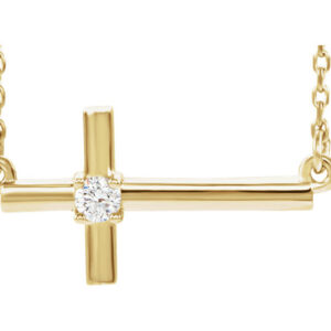 1/10 Carat Sideways Cross Necklace, 14K Yellow Gold