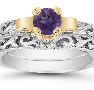 1/2 Carat Art Deco Amethyst Bridal Ring Set
