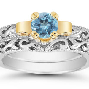 1/2 Carat Art Deco Blue Topaz Bridal Ring Set