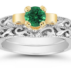 1/2 Carat Art Deco Emerald Bridal Ring Set