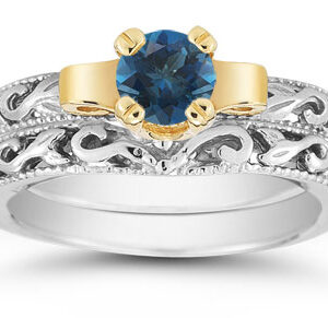 1/2 Carat Art Deco London Blue Topaz Bridal Ring Set