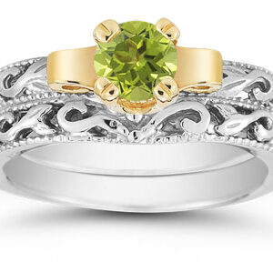 1/2 Carat Art Deco Peridot Bridal Ring Set