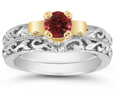 1/2 Carat Art Deco Ruby Bridal Ring Set