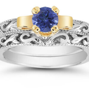 1/2 Carat Art Deco Sapphire Bridal Ring Set