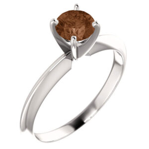 1/2 Carat Cognac Diamond Solitaire Engagement Ring, 14K White Gold