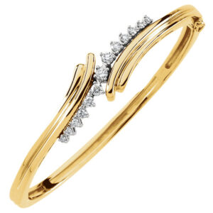 1/2 Carat Hinged Swirl Diamond Bangle Bracelet, 14K Gold
