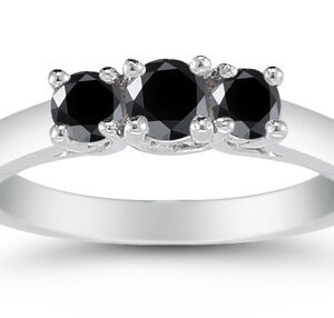 1/2 Carat Three Stone Black Diamond Ring, 14K White Gold