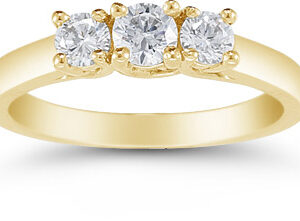 1/2 Carat Three Stone Diamond Ring, 14K Yellow Gold