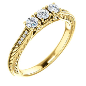 1/3 Carat 3-Stone Diamond Engagement Ring, 14K Yellow Gold