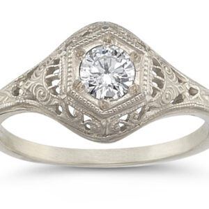 1/3 Carat Antique-Style Diamond Ring in 14K White Gold