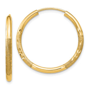 13/16" Satin Endless Hoop Earrings with Diamond-Cut Design in 14K Gold