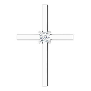 1/4 Carat Princess-Cut Diamond Cross Necklace, 14K White Gold