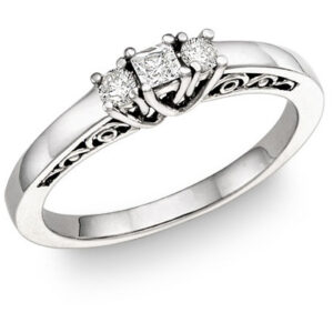 1/4 Carat Three-Stone Princess-Cut & Round Diamond Engagement Ring