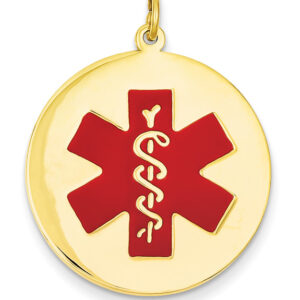 14K Gold 15/16" Round Medical Alert ID Necklace