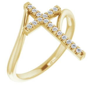 14K Gold 1/8 Carat Christian Women's Diamond Cross Ring