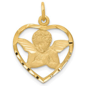 14K Gold Angel Heart Necklace Pendant