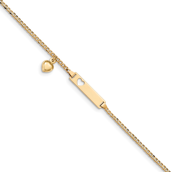 14K Gold Baby ID Bracelet with Dangling Heart Charm, 6"