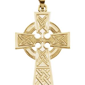 14K Gold Celtic Knot Cross Pendant Necklace