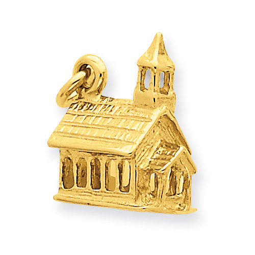 14K Gold Church Charm Pendant in 3D