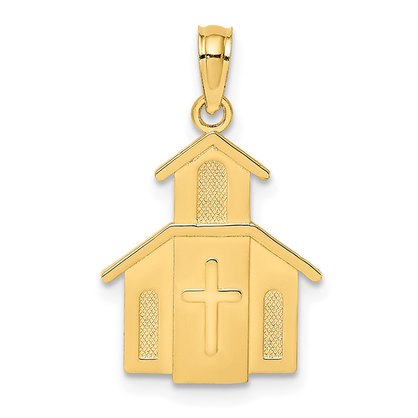 14K Gold Church Pendant with Cross
