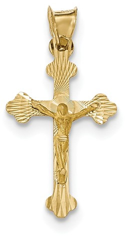 14K Gold Crucifix Pendant with Diamond-Cut Design