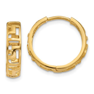 14K Gold Cut-Out Greek Key Huggie Hoop Earrings
