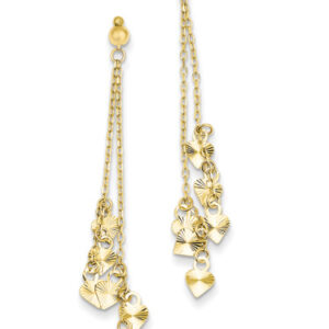 14K Gold Diamond-Cut Dangling Hearts Earrings