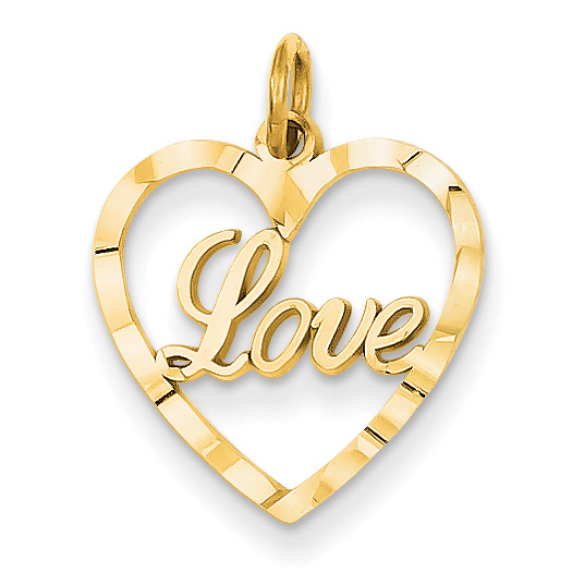 14K Gold Diamond-Cut Love Heart Charm Pendant