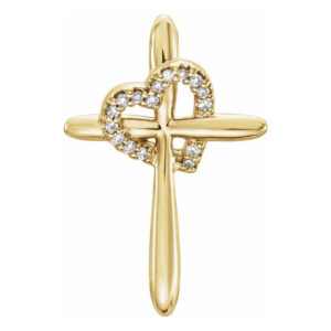 14K Gold Diamond Heart Cross Pendant
