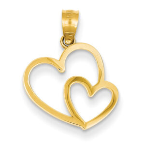 14K Gold Double Heart Charm Pendant