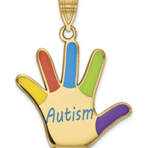 14K Gold Enameled Autism Awareness Hand Pendant