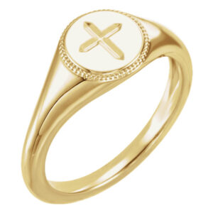 14K Gold Etched Christian Cross Ring for Women