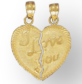 14K Gold Friendship Heart Pendant - I Love You