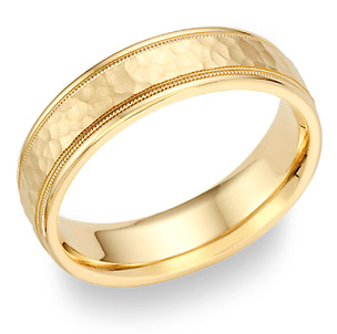 14K Gold Hammered Milgrain Wedding Band Ring