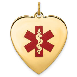 14K Gold Heart Medical ID Necklace with Red Enamel Medical Alert