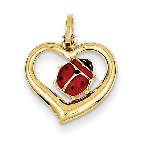 14K Gold Heart Pendant with Ladybug