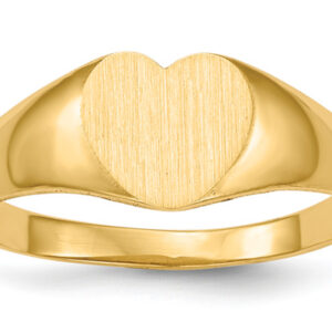 14K Gold Heart Signet Initial Ring with Brushed Finish