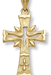14K Gold Holy Spirit Dove Cross Pendant