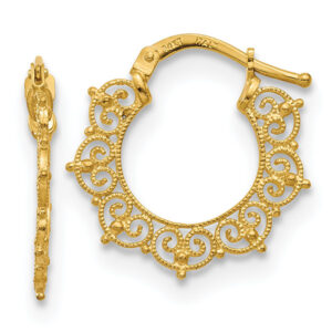 14K Gold Italian Filigree Hoop Earrings