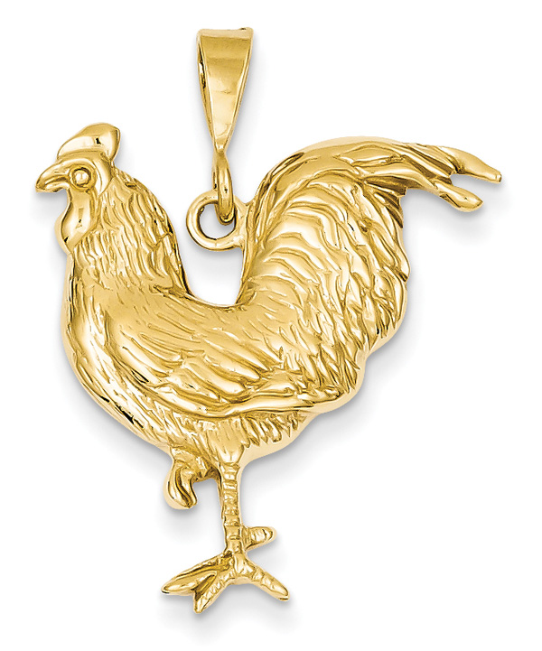 14K Gold Large Rooster Pendant