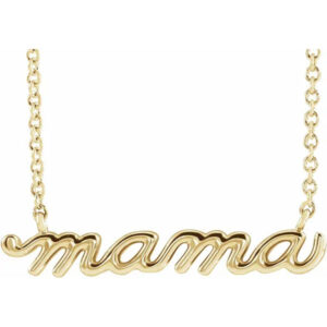 14K Gold Mamma Necklace with Cable Chain, 16" - 18" Inches