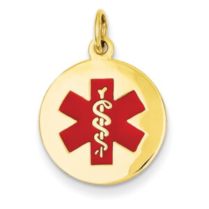 14K Gold Medical ID Alert Necklace with Red Enamel (5/8")