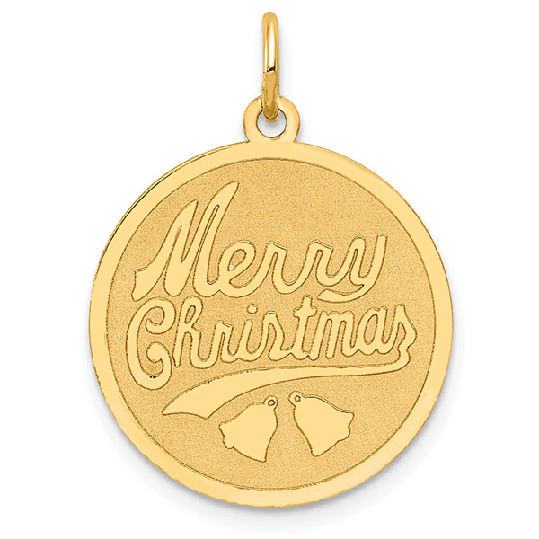 14K Gold "Merry Christmas" Disc Charm Pendant